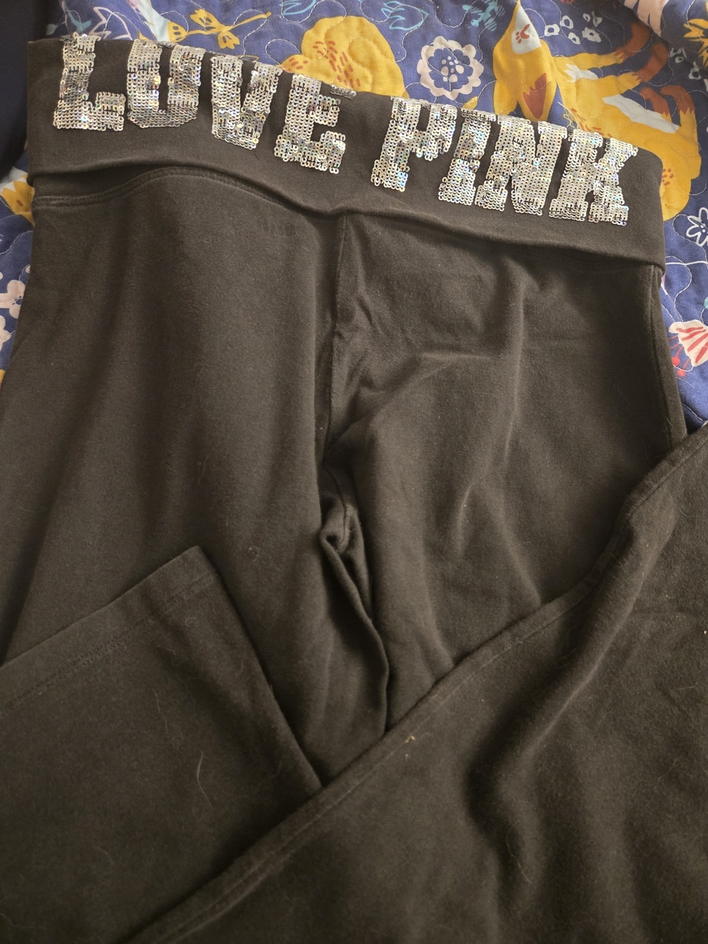 Victoria's Secret PINK Fold Over Flare Leggings With Bling Waistband